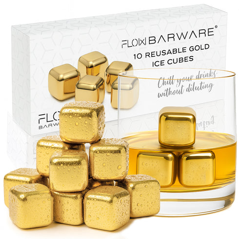 Gold Reusable Ice Cubes - Set Of 10