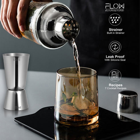 FLOW Glass Cocktail Shaker with Recipes