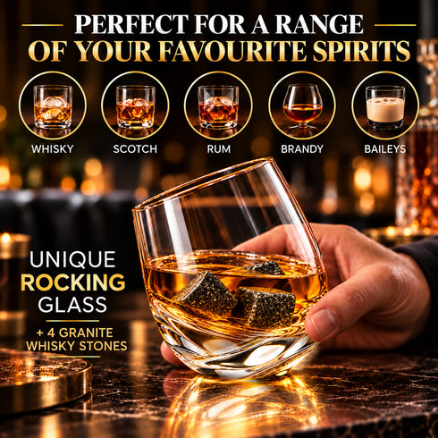 Rocking Whisky Glass & Whiskey Stones Gift Set