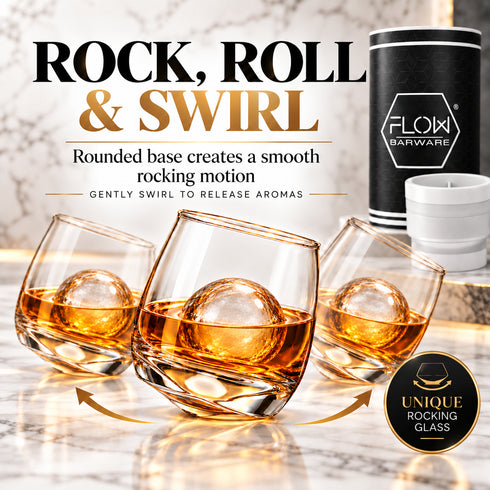 Rocking Whisky Glass & Ice Ball Mould Gift Set