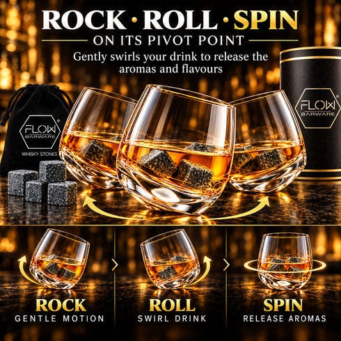 Rocking Whisky Glass & Whiskey Stones Gift Set