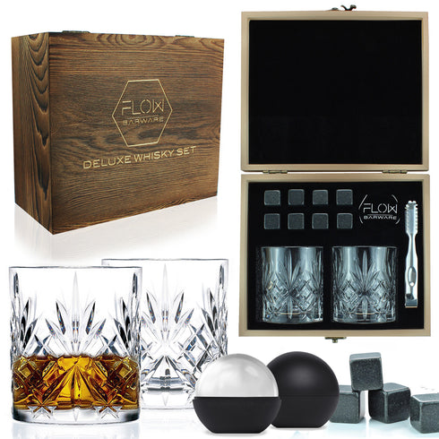 Classic Crystal Whisky Glasses & Stones Box Set