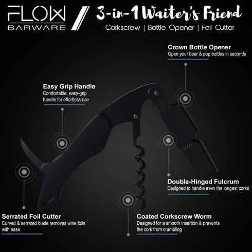 Waiter's Friend Corkscrew Wine Opener & Bottle Opener - Black