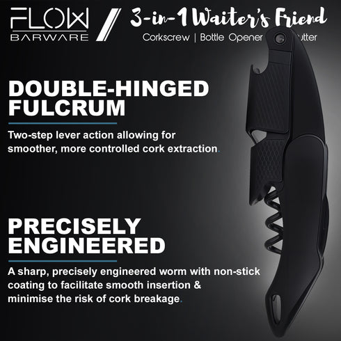 Waiter's Friend Corkscrew Wine Opener & Bottle Opener - Black