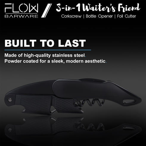 Waiter's Friend Corkscrew Wine Opener & Bottle Opener - Black