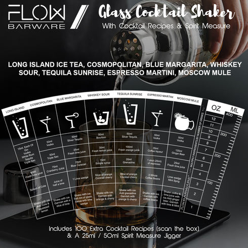 FLOW Glass Cocktail Shaker with Recipes