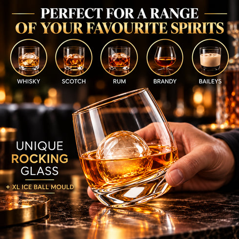 Rocking Whisky Glass & Ice Ball Mould Gift Set
