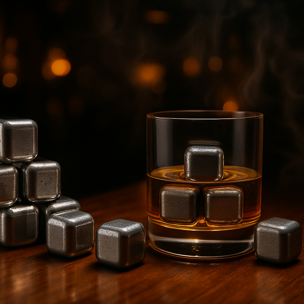 Stainless Steel Whisky Stones Gift Set with Wooden Presentation Box | Ice Cube Chilling Stone Rocks, Metal Reusable Ice Cubes for Whiskey, Wine & Gin & Tonic Drinks by FLOW Barware (Silver Stainless Steel Whisky Stones Gift Set with Wooden Presentation Box | Ice Cube Chilling Stone Rocks, Metal Reusable Ice Cubes for Whiskey, Wine & Gin & Tonic Drinks by FLOW Barware (Silver