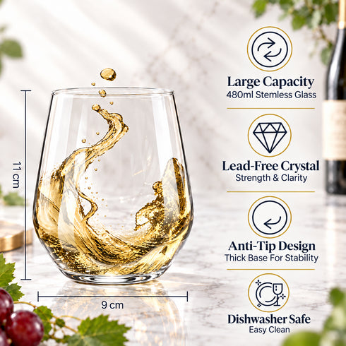 Stemless Wine Glasses Set of 6