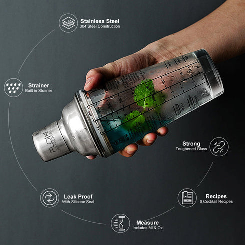 FLOW Glass Cocktail Shaker with Recipes