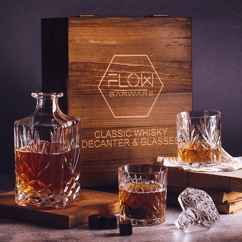 Classic Whisky Decanter, Glasses & Whisky Stones Box Set