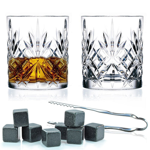 Classic Crystal Whisky Glasses & Stones Box Set