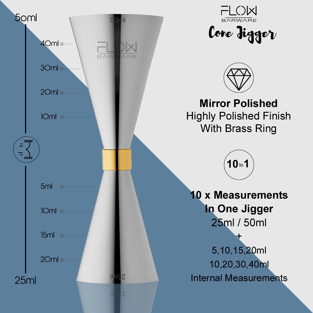 Silver Jigger Spirit Measure 25ml 50ml – FLOW Barware®