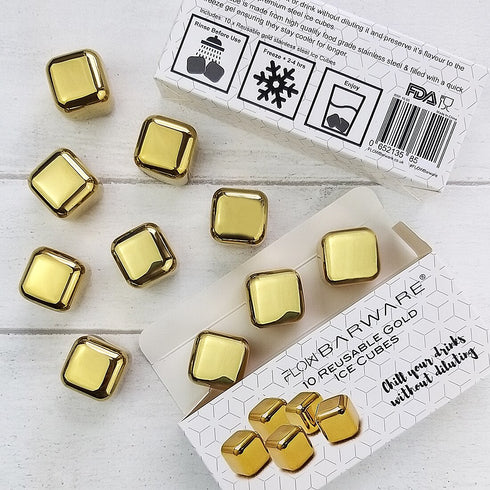 Gold Reusable Ice Cubes - Set Of 10