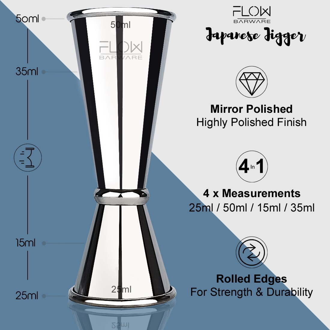 Silver Jigger Spirit Measure 25ml 50ml – FLOW Barware®