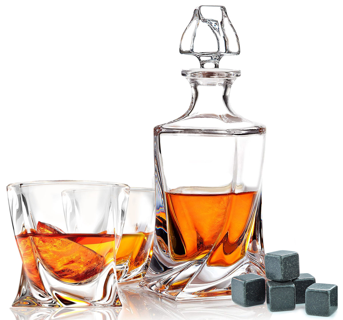 Twist Whisky Decanter, Glasses & Whisky Stones Box Set - FLOW Barware®